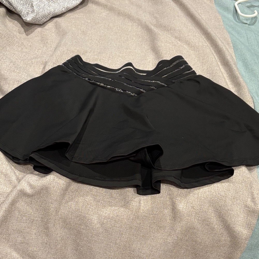 SHEIN Black Circle Skater Skirt with Mesh Waist Detail